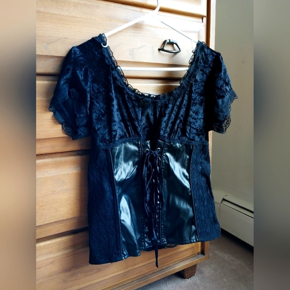 Vintage Tripp nyc Y2K velvet, lace & pleather corset bodice top - Picture 4 of 9